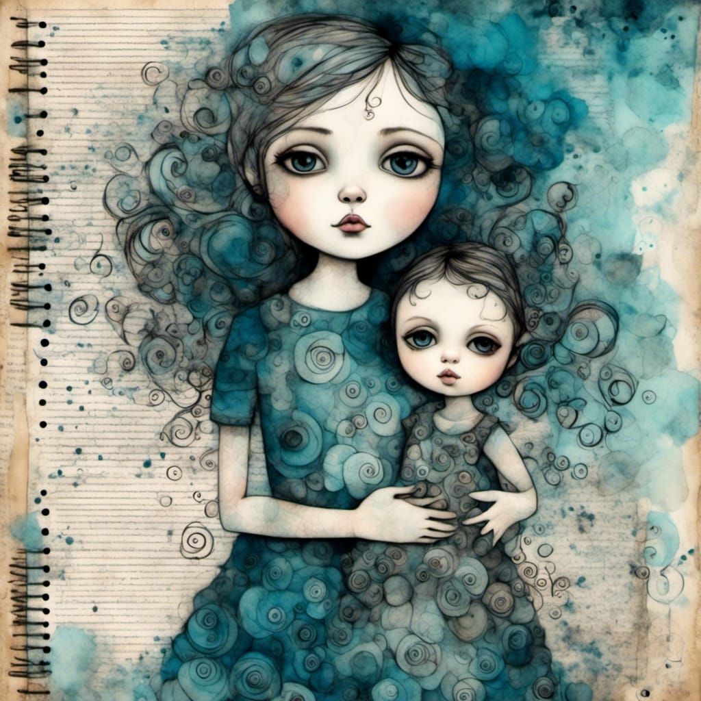 Mother and Baby Double Exposure in Scrapbook Style