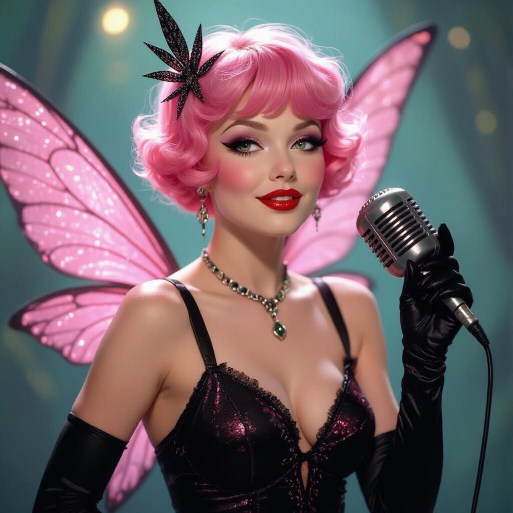 Pink Haired Fairy Nightclub Singer in Gritty Noir Style