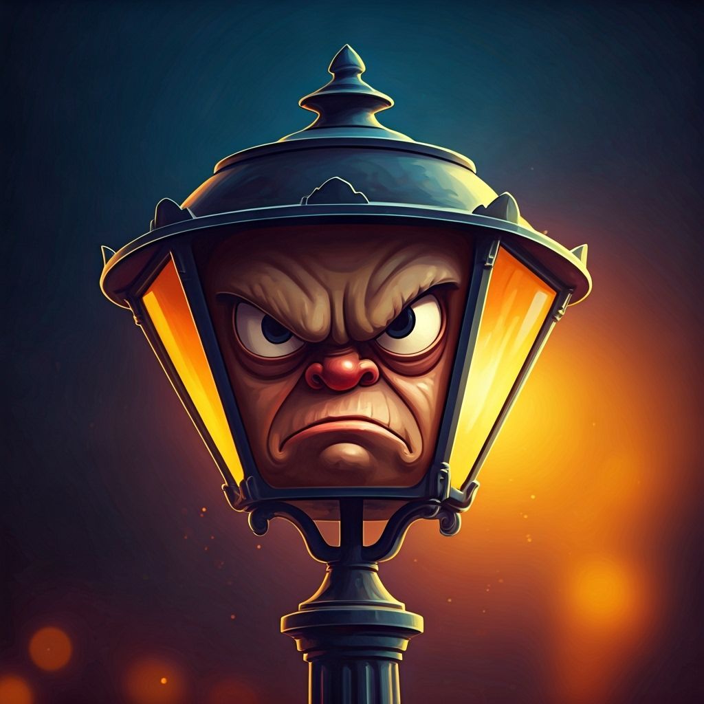 Grumpy Streetlamp Glaring in Hyperrealistic Splash Art