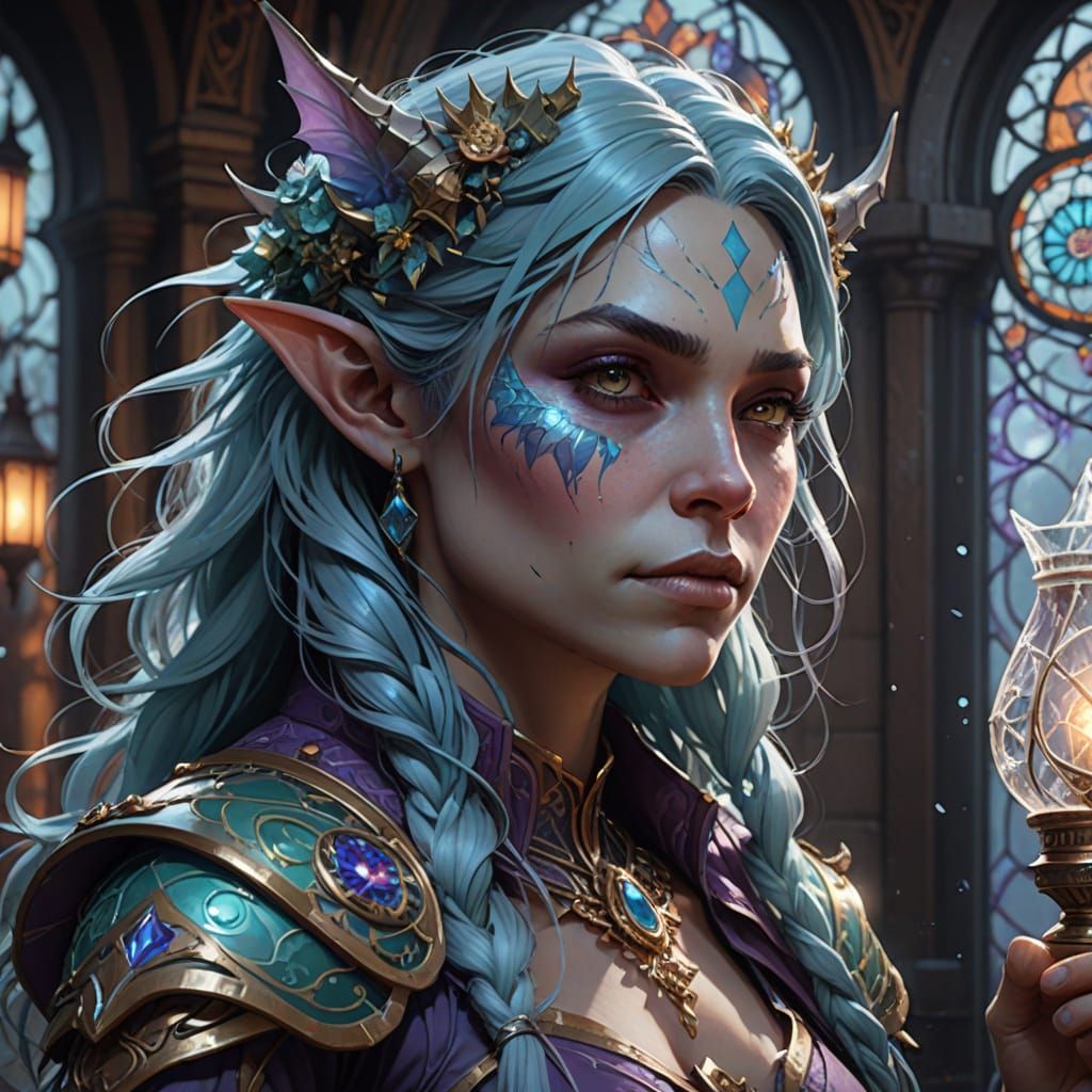 Ethereal Frost Goblin Maiden in Art Nouveau Style