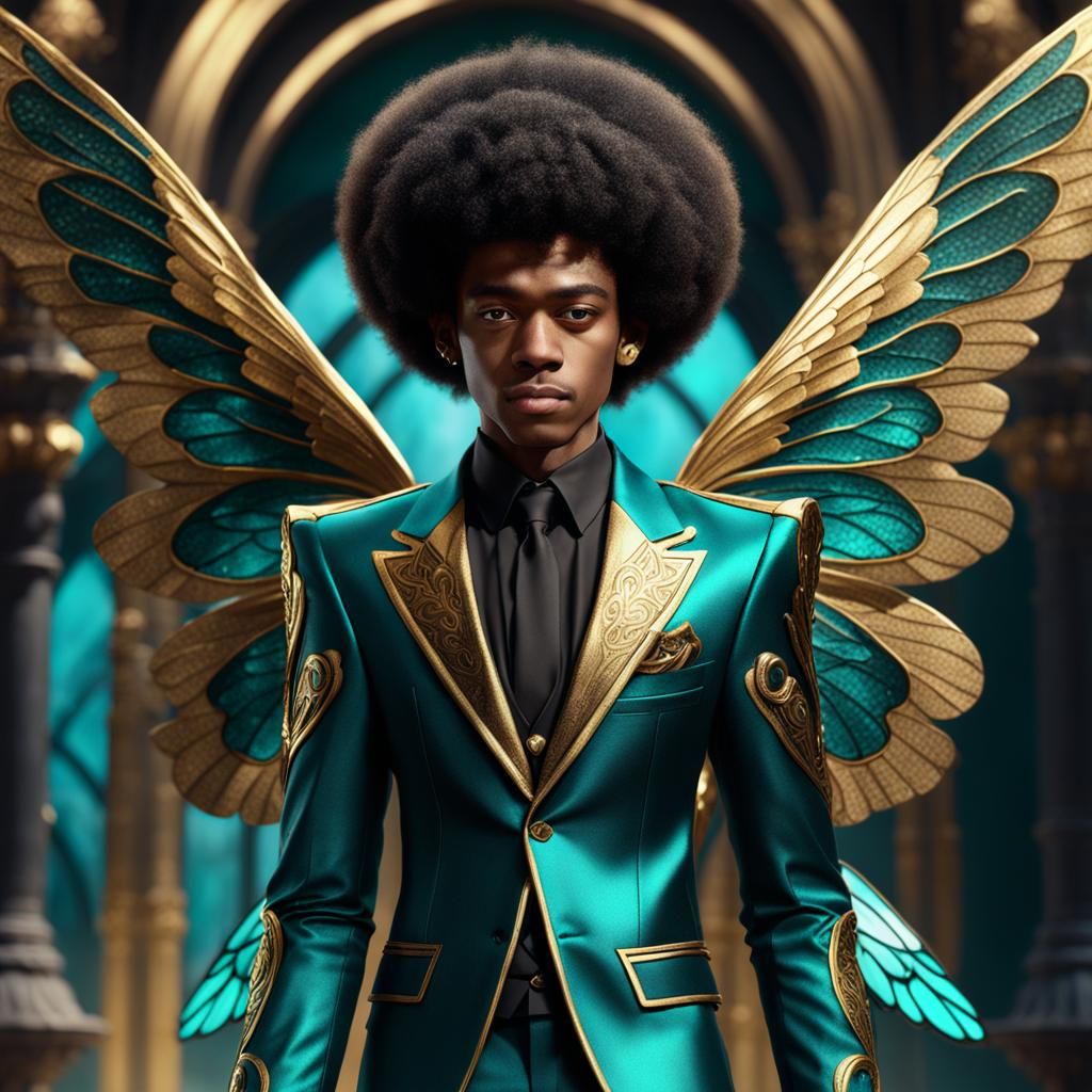 Black Teen with Afro and Fairy Wings in Fantasy Art