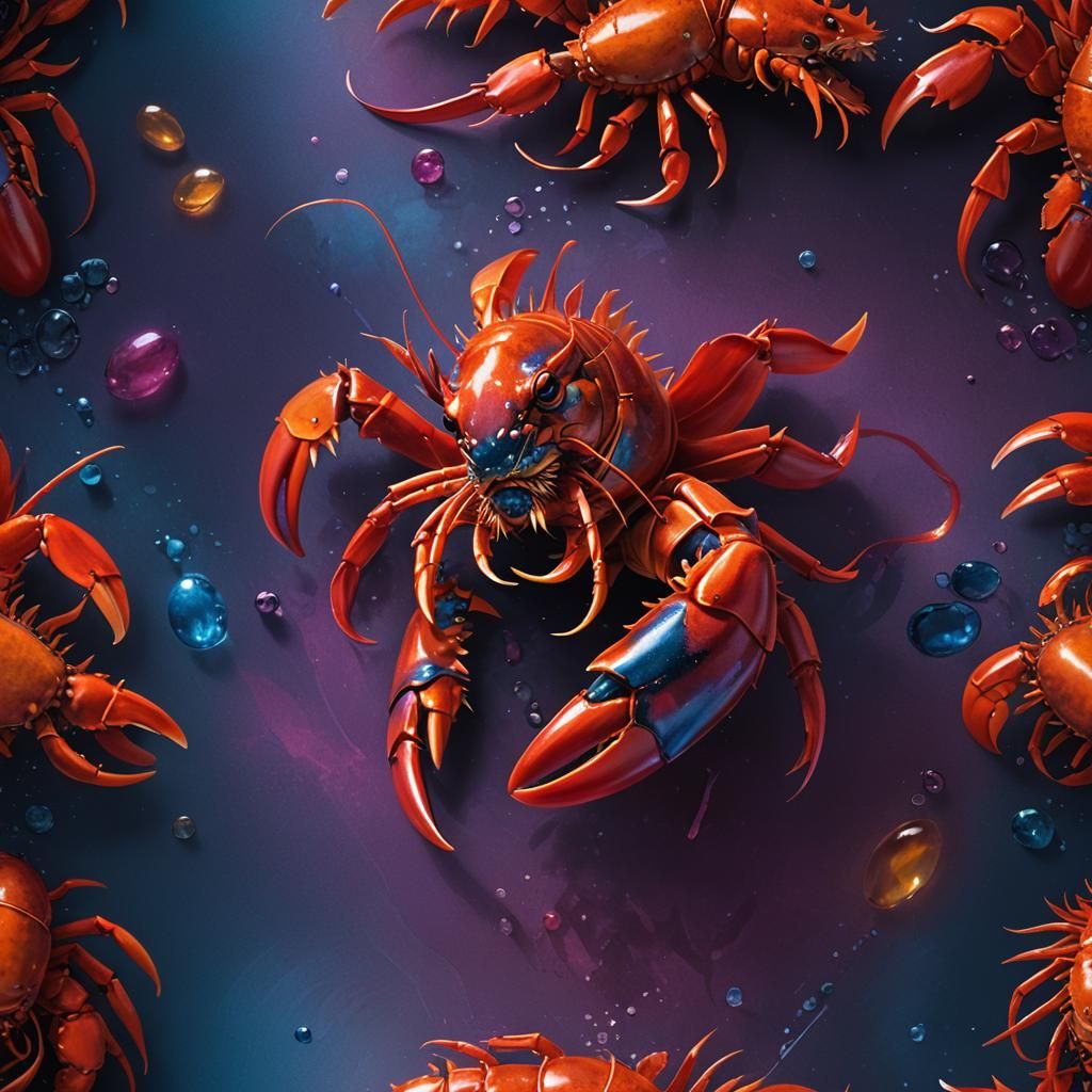 Hyperrealistic Red Lion Lobster Hybrid Splash Art