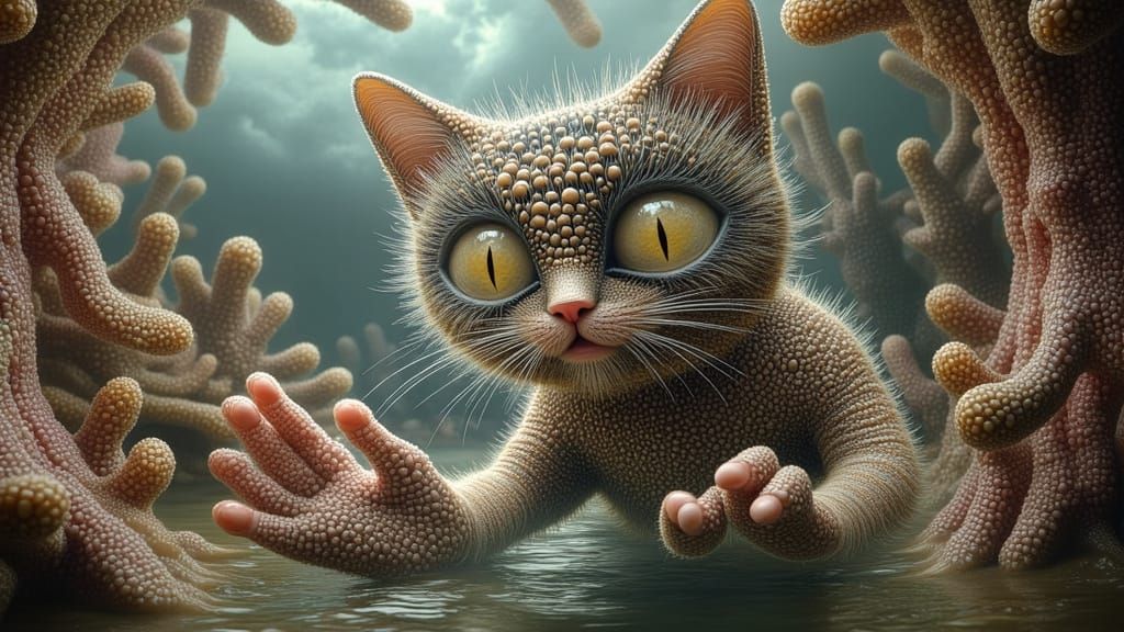 Surreal Cat Swims With Fish in Creepy Underwater Scene