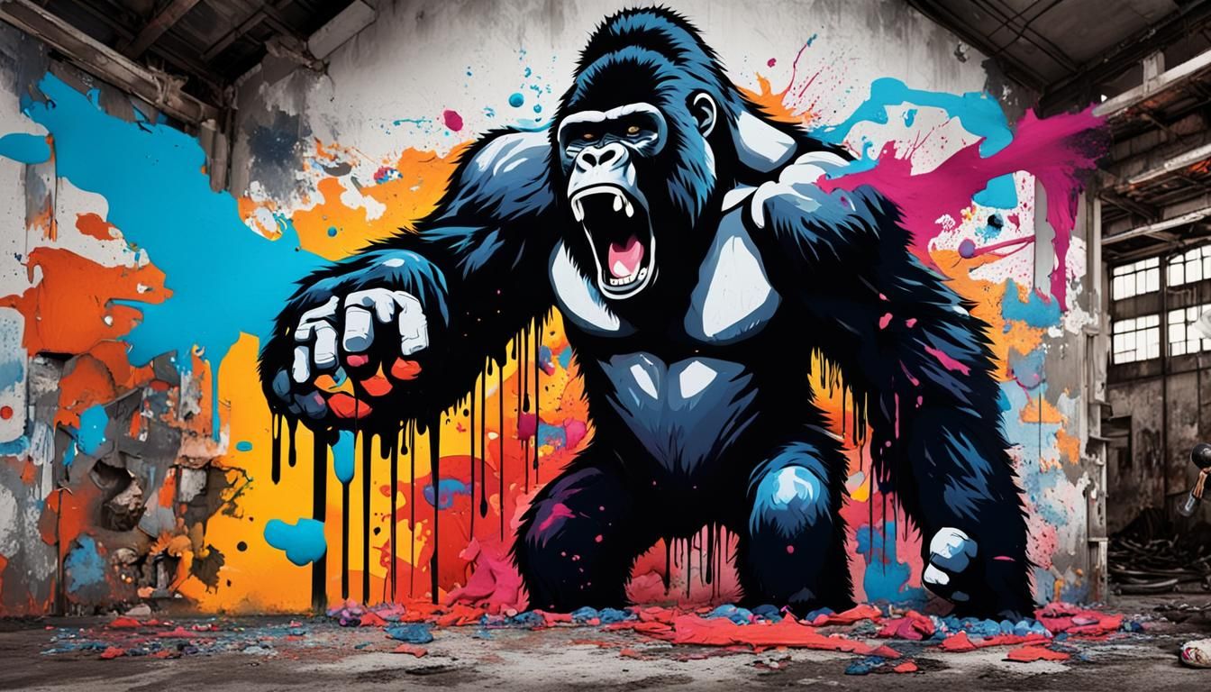 Gorilla Attack in Graffiti Street Art