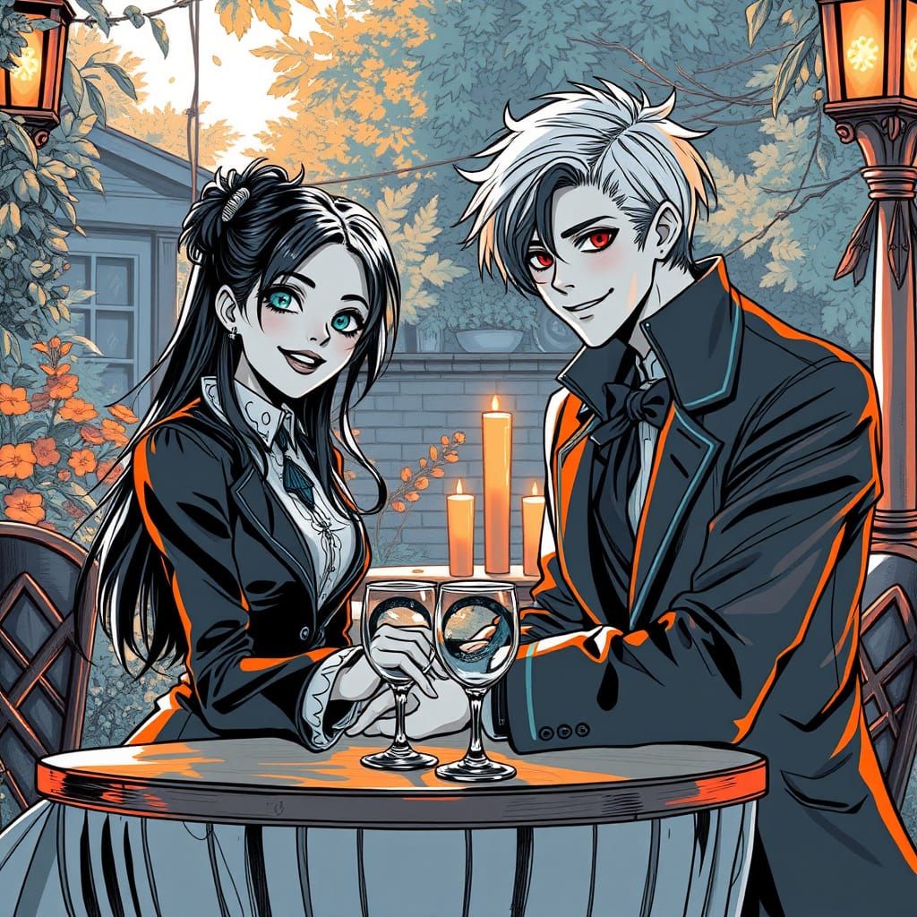 Gothic Lovers Set Up Garden Date in Black and White