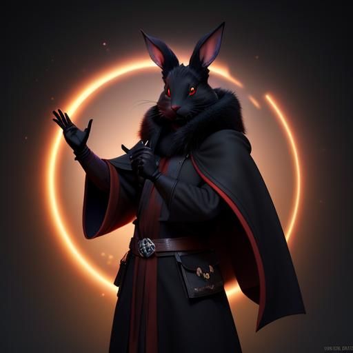 Rabbitfolk Monk in Dark Robe: 3D Digital Art