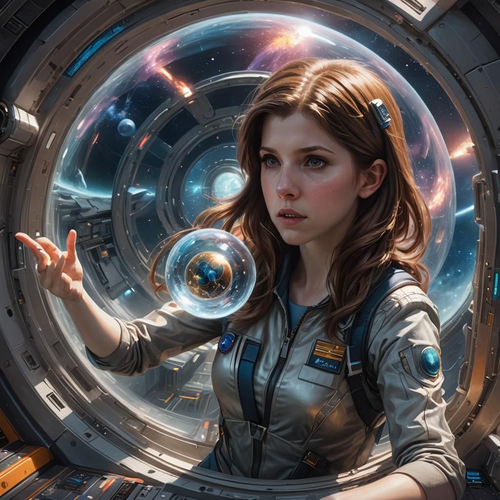 Anna Kendrick in Spaceship Holding Sci-Fi Orb