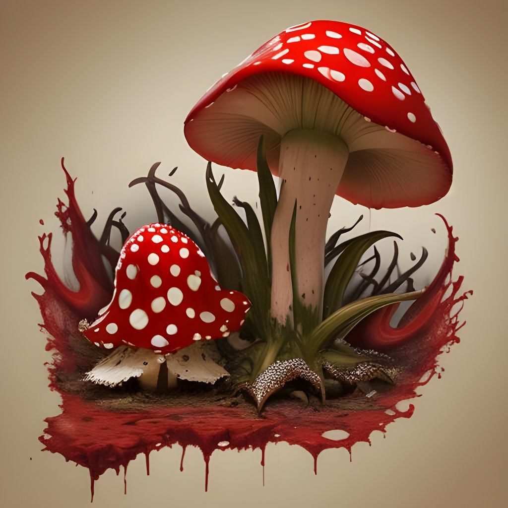 Red Amanita Muscaria Logo in Hyperrealistic Splash Art