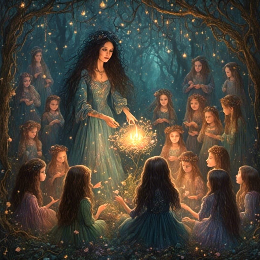 Witch Showing Magic Flower in Oil Painting