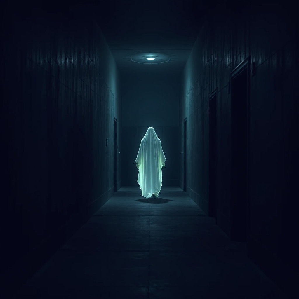 Ethereal Ghost Lights Dark Corridor: Surrealist Art