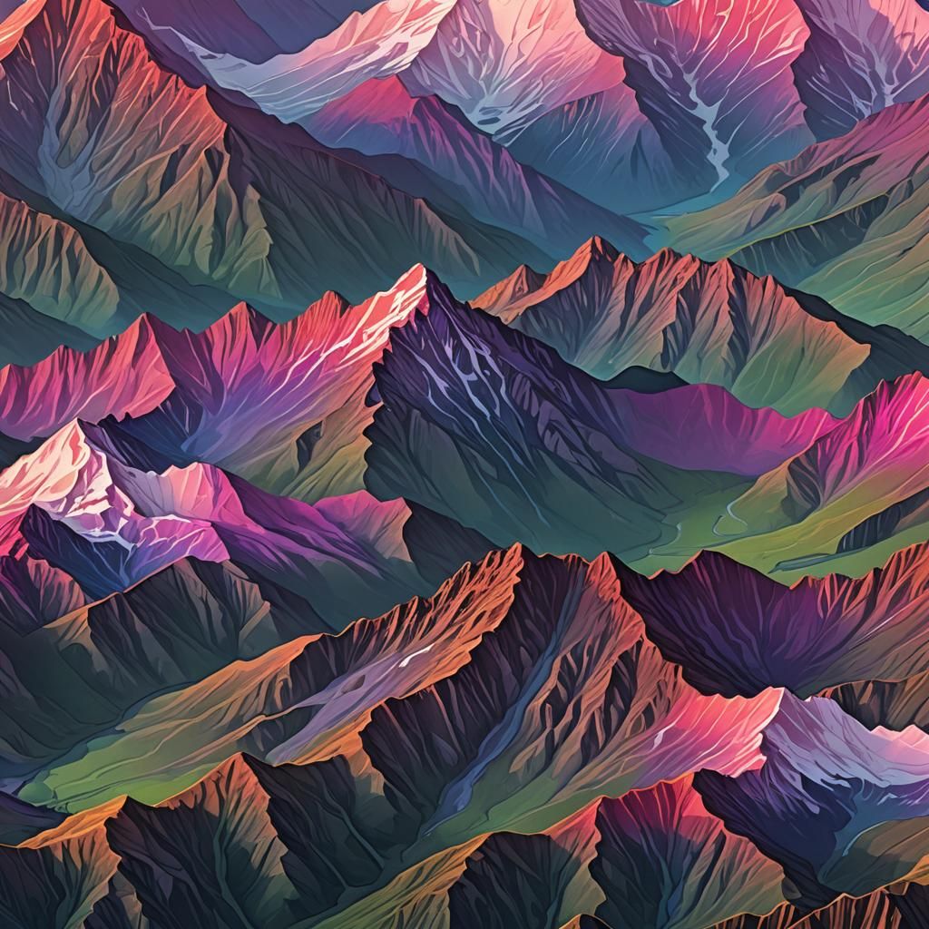 Colorful Gradient Mountains in Matte Painting Style