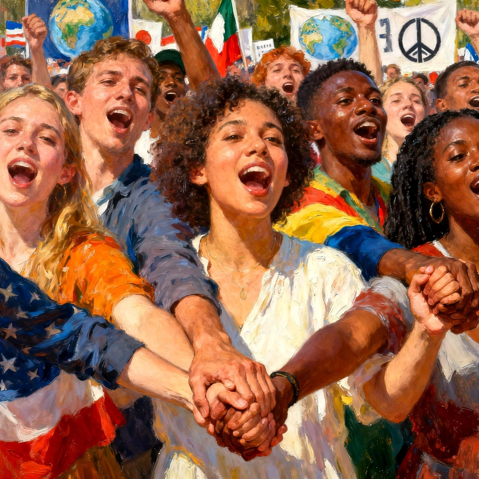 Worldwide Harmony Peace Rally Oil Painting