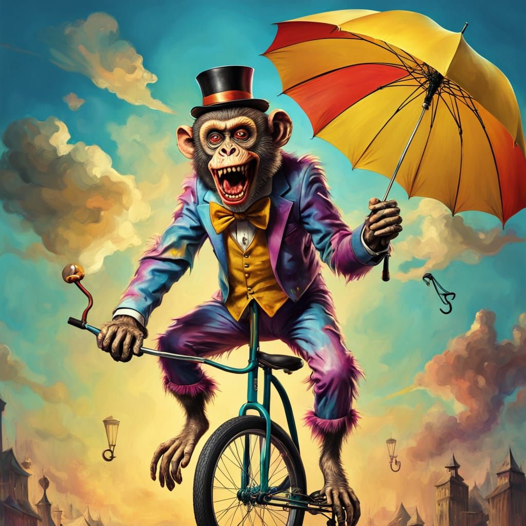 Surreal Zombie Monkey Clown on Highwire
