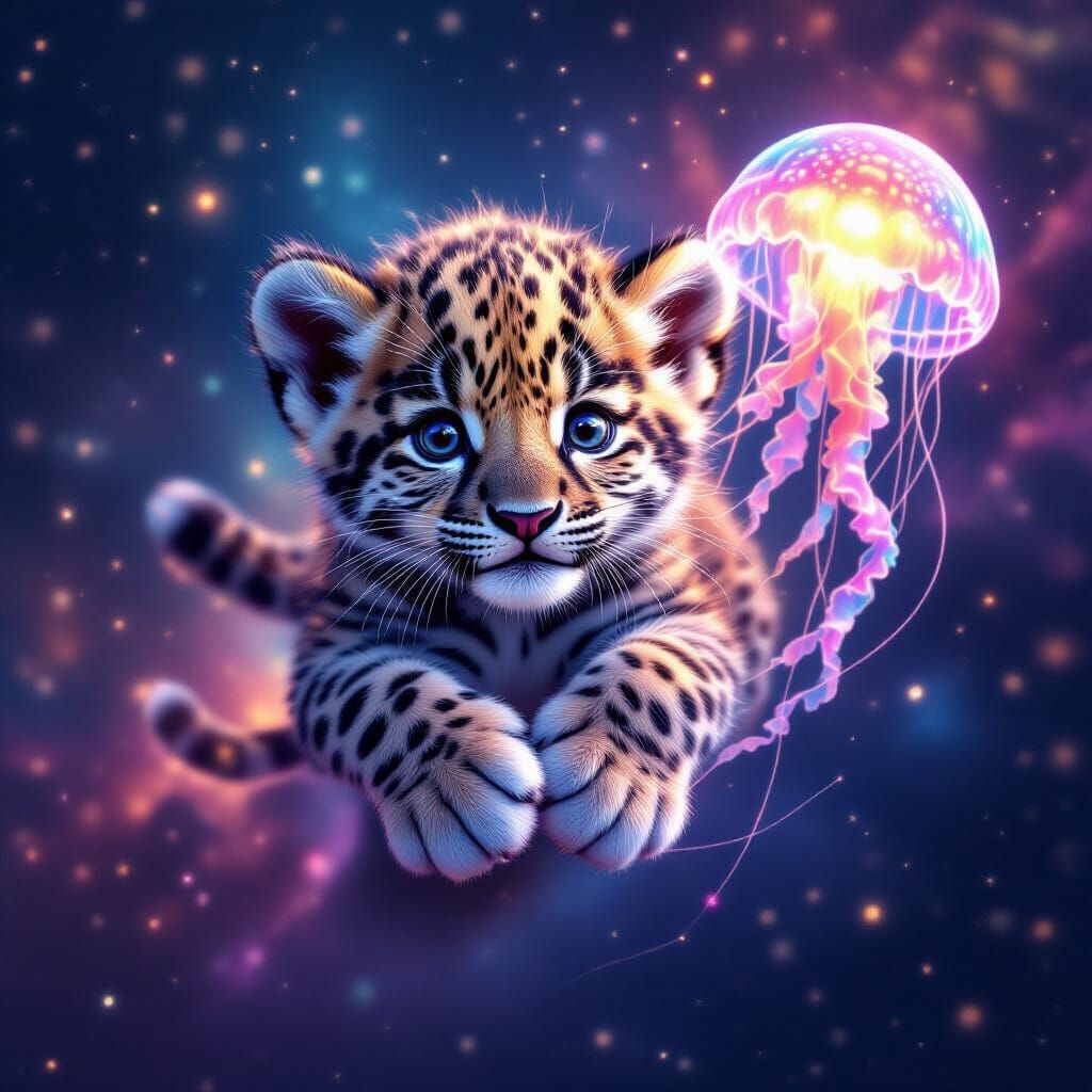 Nebula Jaguar Cub in Hyperrealistic Style