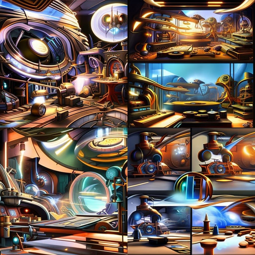 Surreal Mad Scientist's Workshop with Time Machine