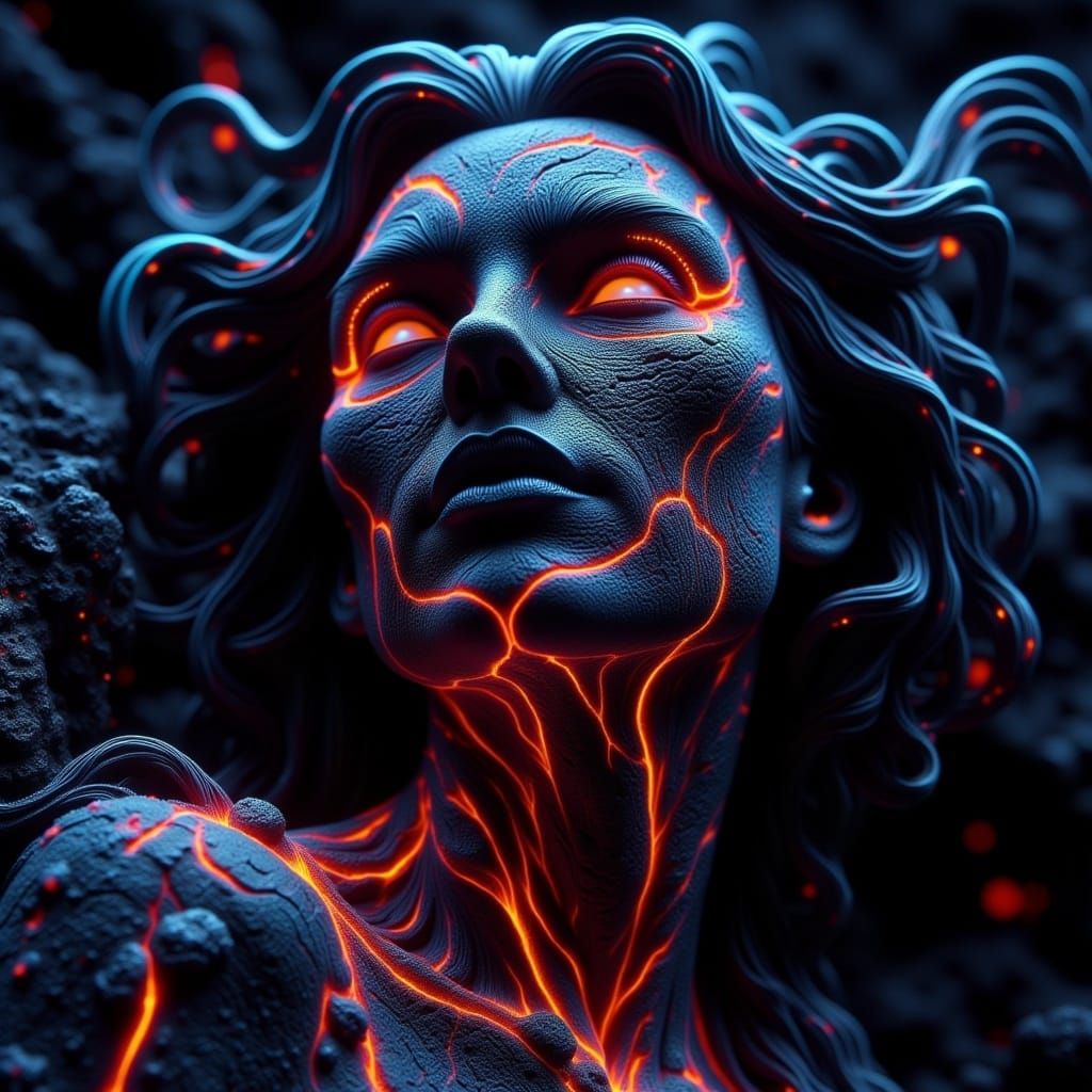 Volcanic Skin with Molten Veins and Cosmic Background