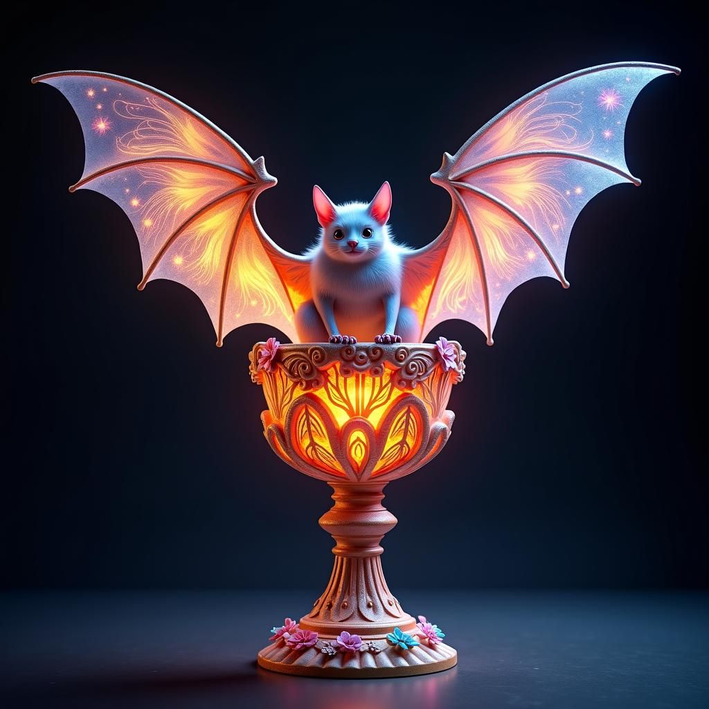 Ornate Chalice with Bat in Ethereal Glow