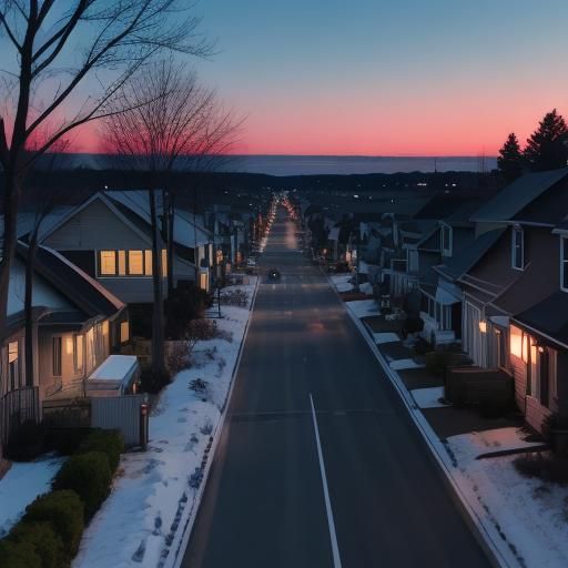 Suburban Homes at Dusk: Cinematic Film Still