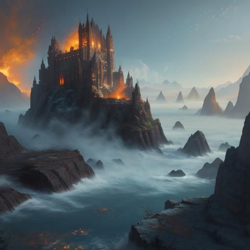 Mystical Water and Fire Elements in Vibrant Fantasy Art