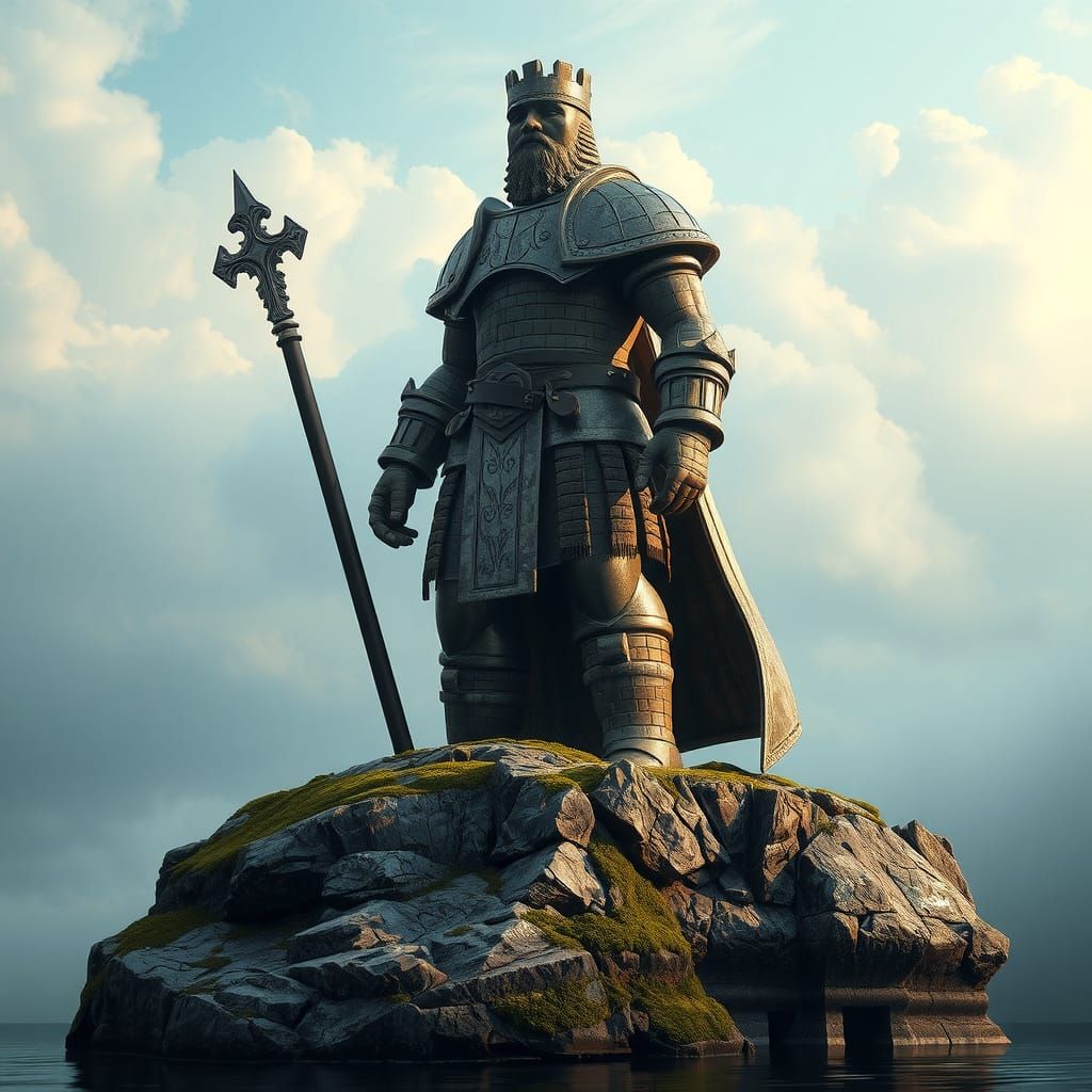 Medieval River Guardian in Dreamlike Surrealism