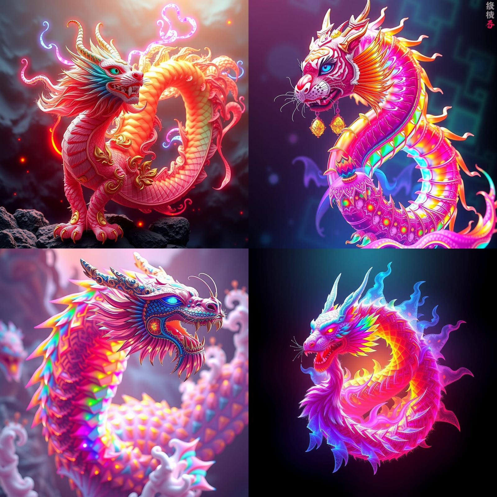 Rainbow Fractal Tiger Dragon in Anime Style