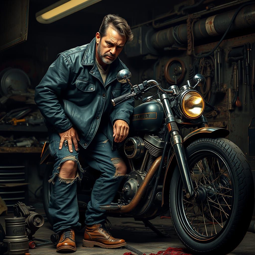 Gritty Mechanic Works on Vintage Harley