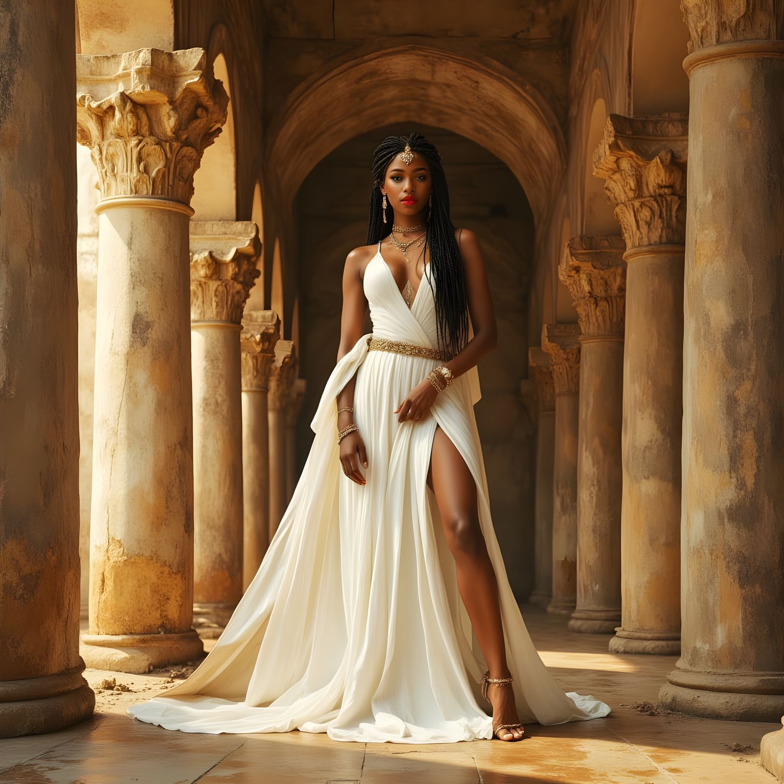 African Warrior Goddess in Glamorous Ancient Palace