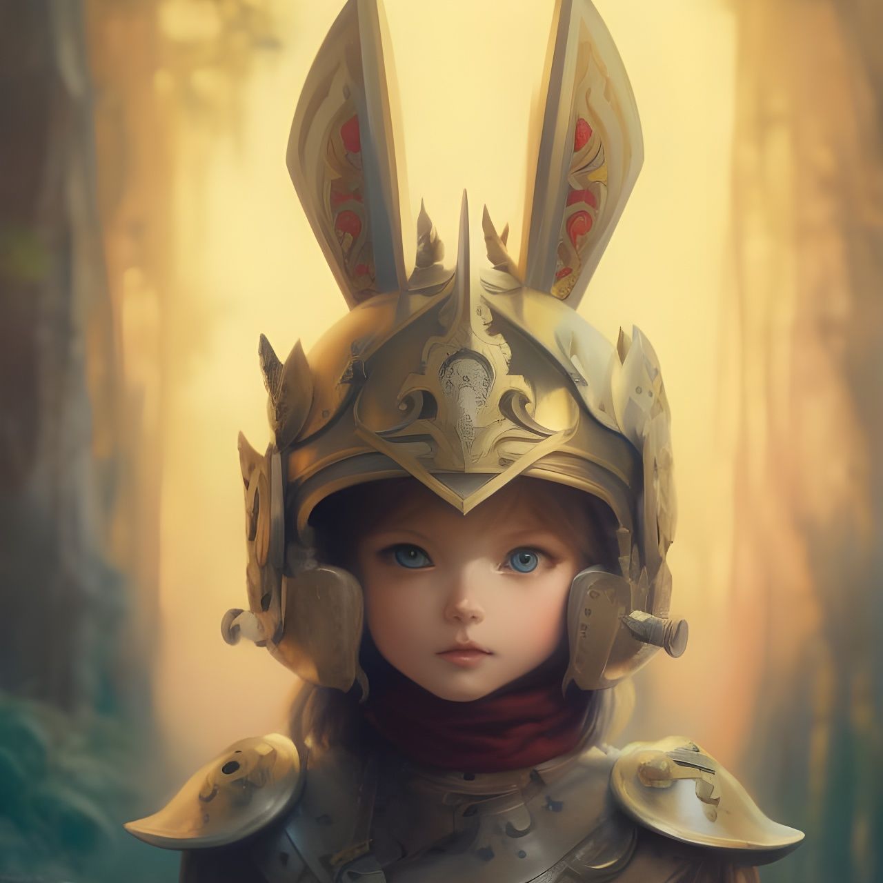 Fluffy Bunny Knight Paladin in Forest, Detailed Digital Art