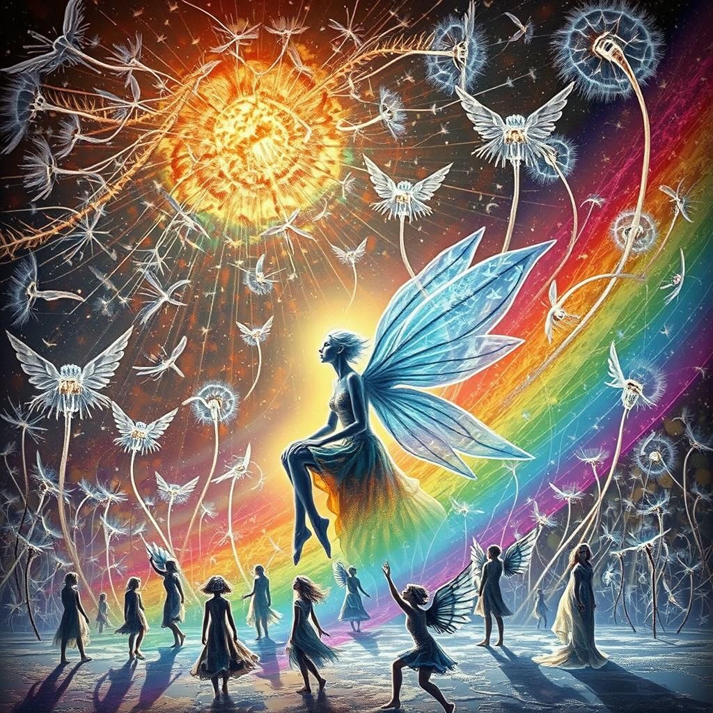 Ethereal Woman in Dandelion Dreamscape: Infrared Portrait