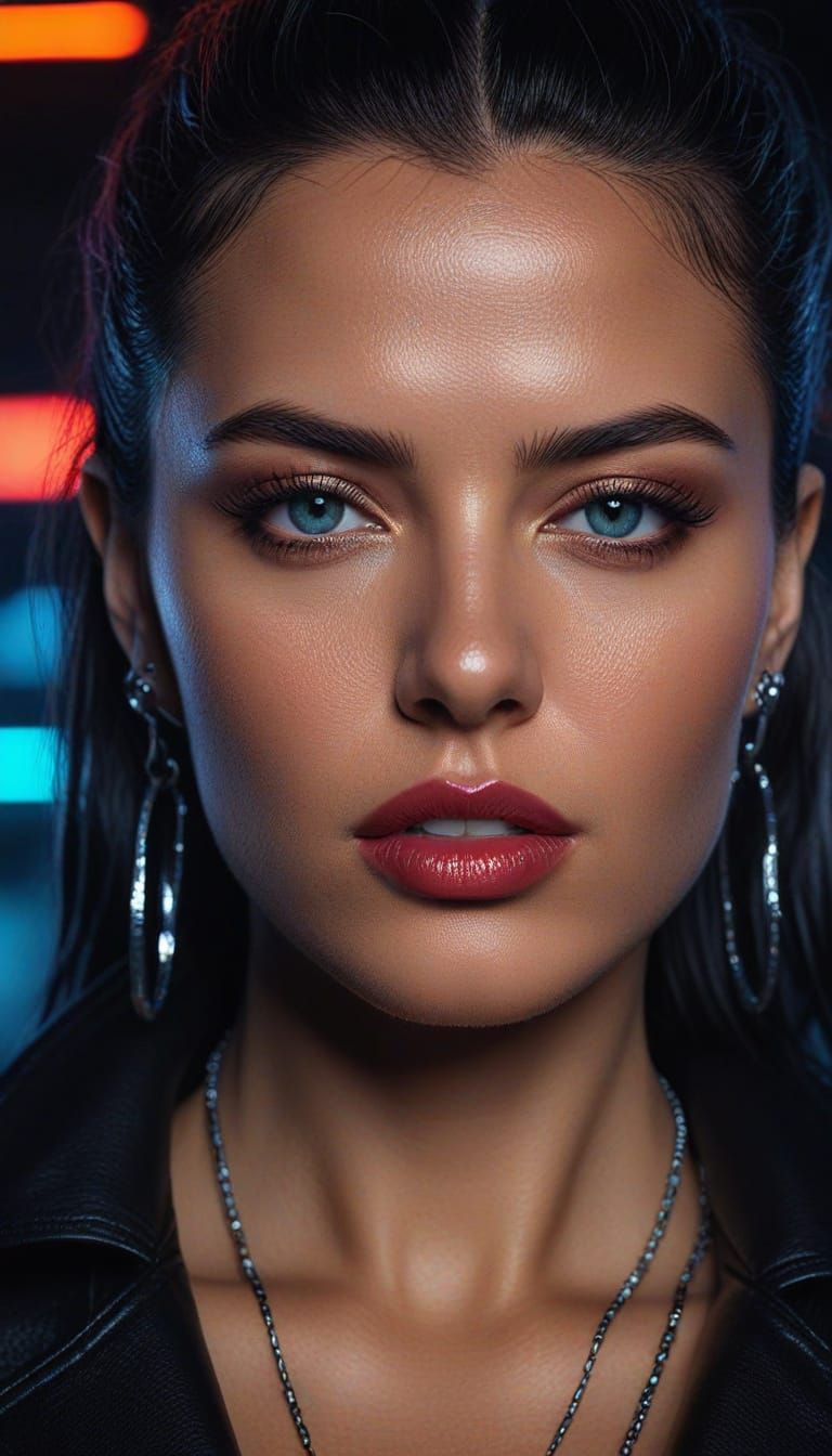 Cyberpunk Model with Intense Gaze in Neon Light