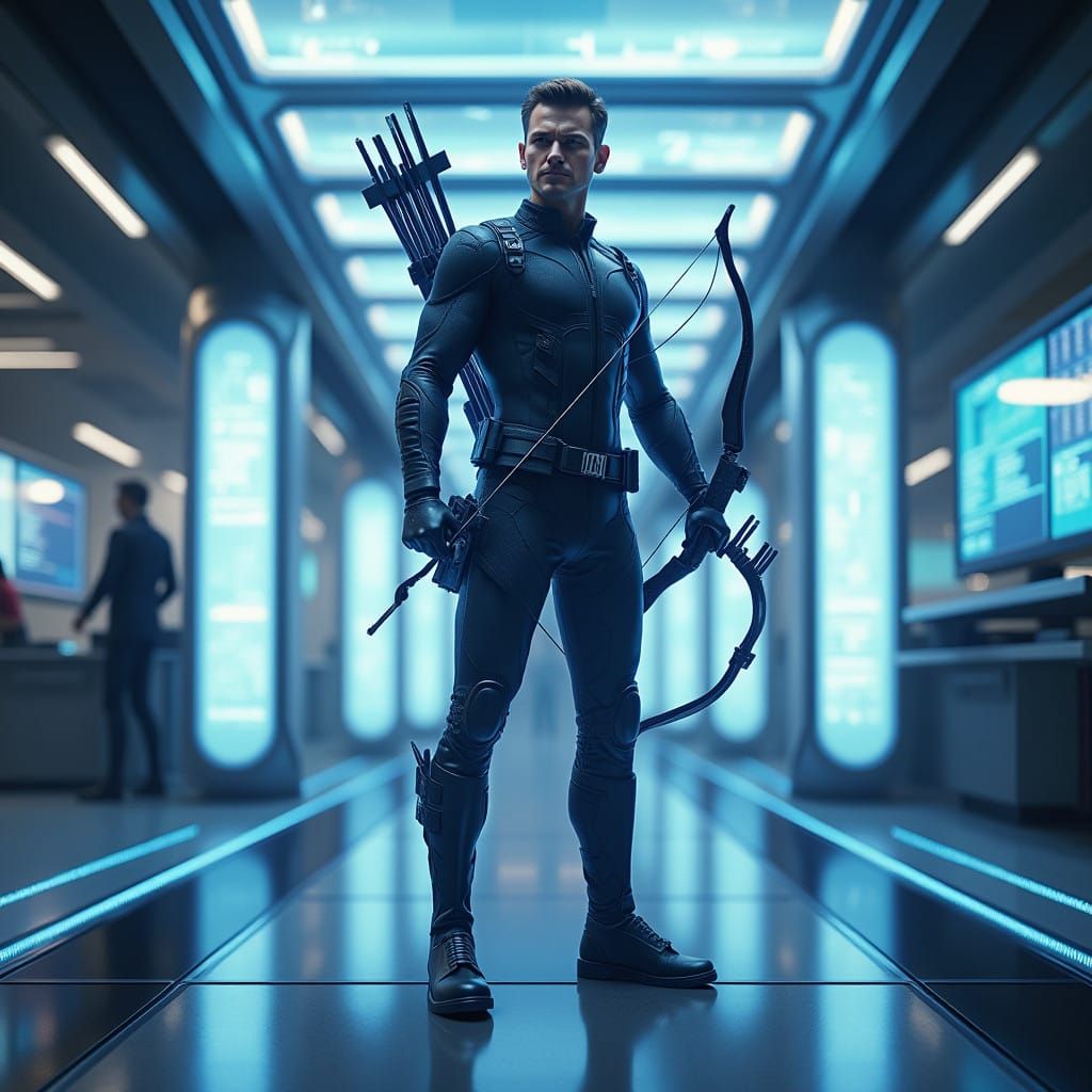 Futuristic Hawkeye in High-Tech Laboratory