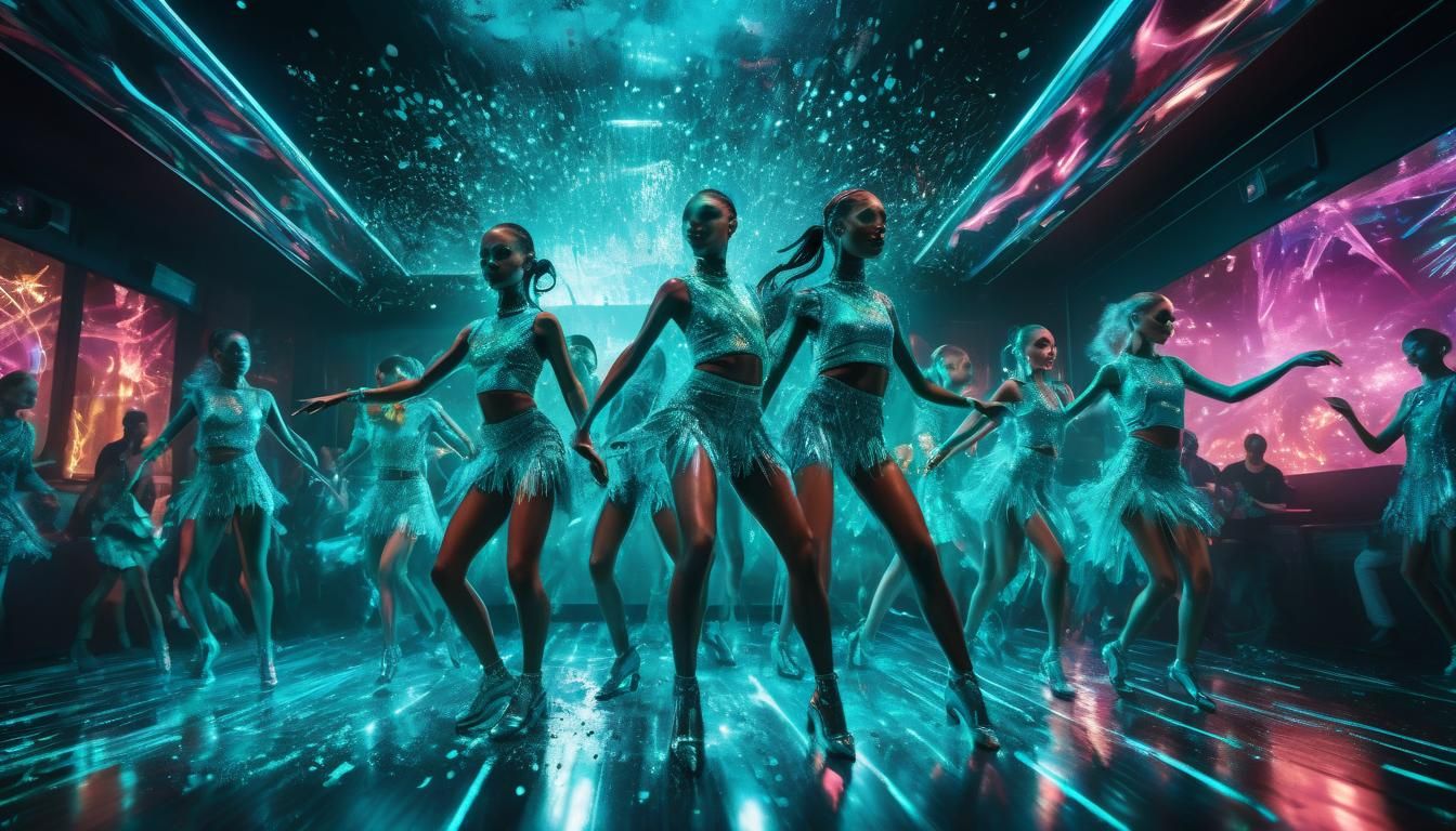 Bioluminescent Dancers in a Nightclub, Digital Art