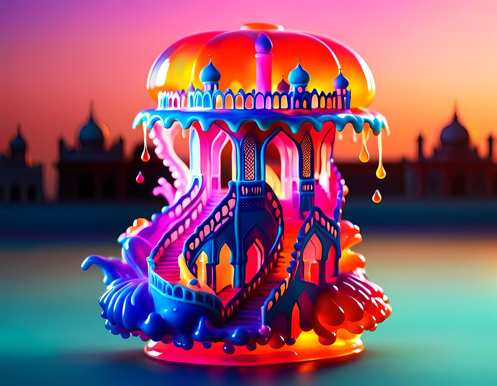 Neon Jelly Taj Mahal Sculpture at Sunset