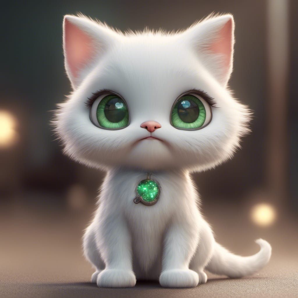 Cute Green-Eyed Kitten: 3D Digital Art