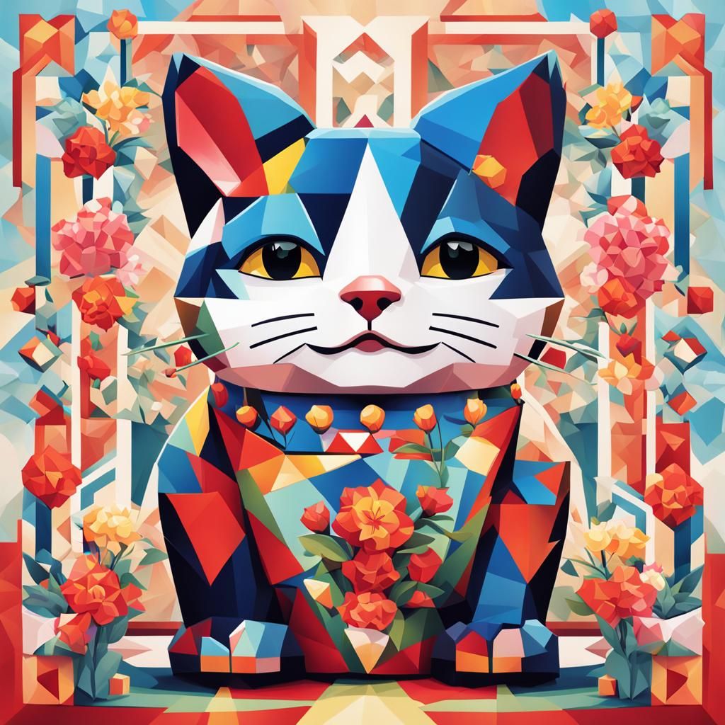 Cubist Maneki Neko Betty Boop with Flowers