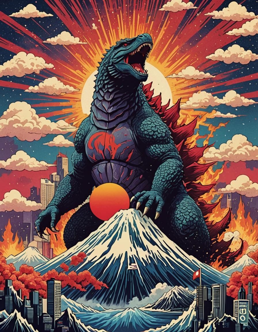Godzilla's Tokyo Pop Art Postcard