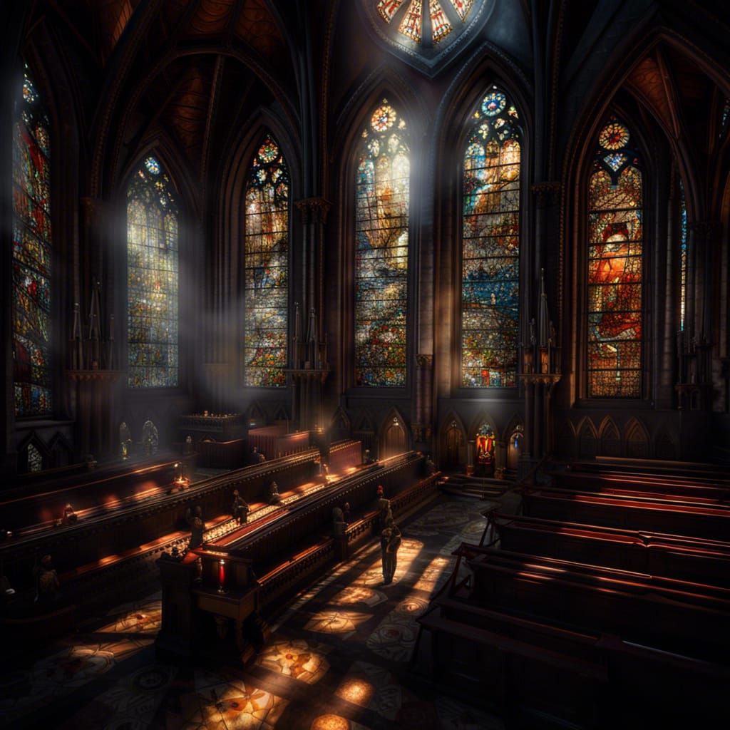 Monsters Gather Inside Gothic Church With Sunlight