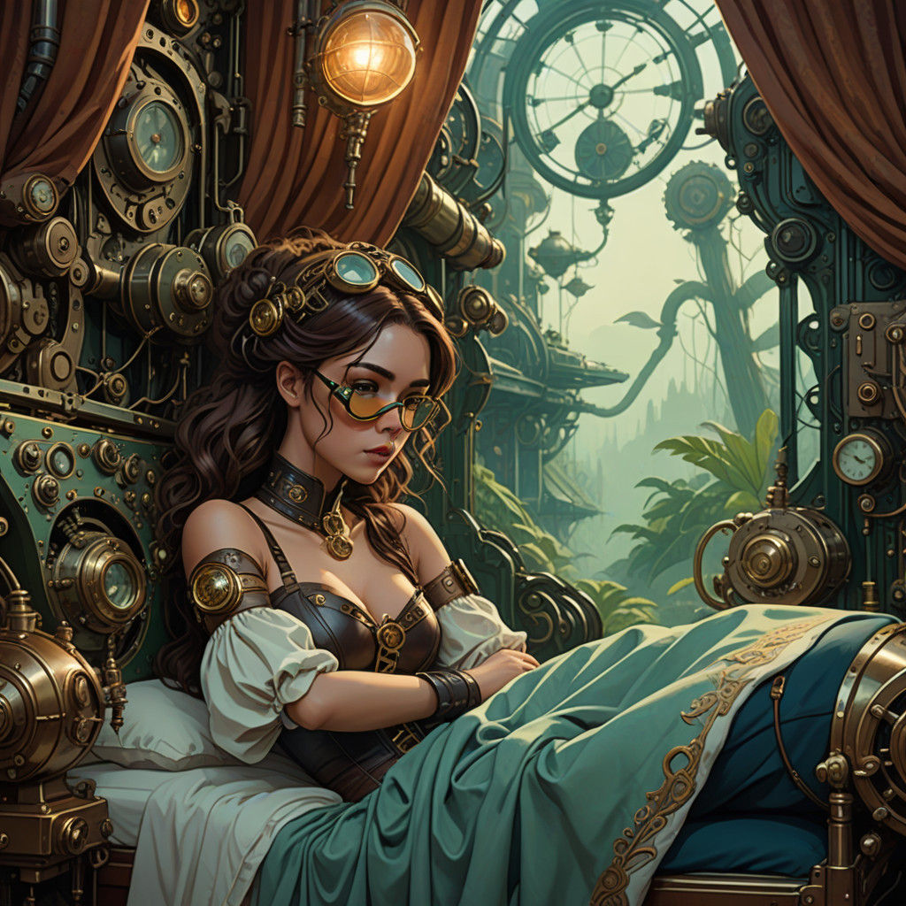 Steampunk Princess in Bed, Dreaming of a Forest