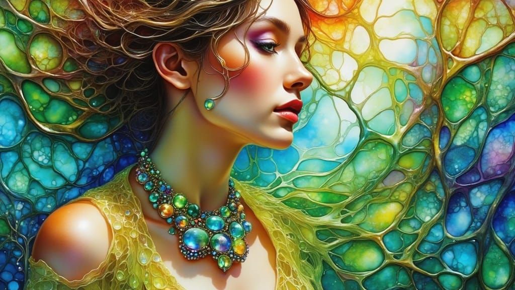 Lime Green Necklace: Surreal Digital Woman Portrait