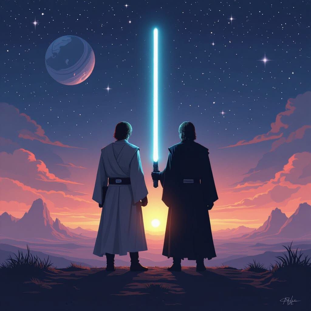 Luke, Obi-Wan & Anakin in a Galaxy Landscape