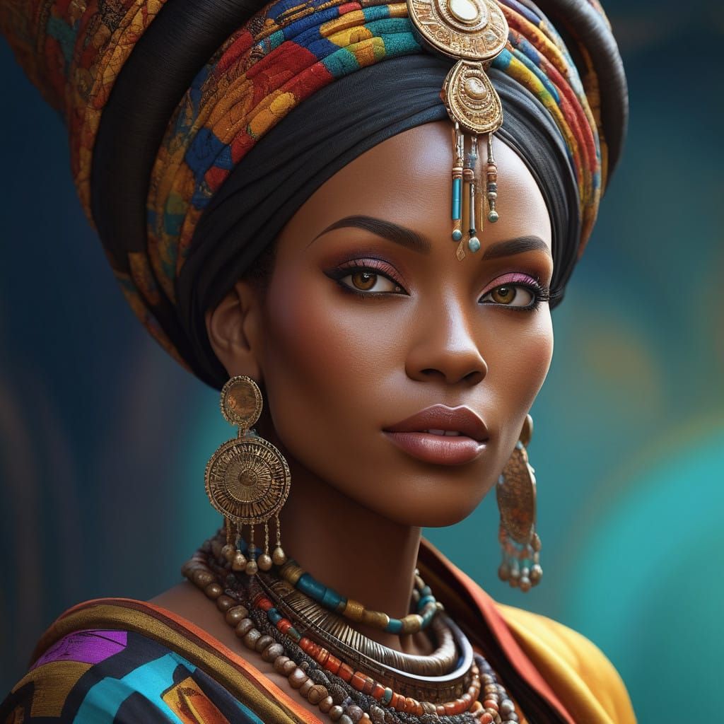 Regal African Goddess in Vibrant Traditional Attire