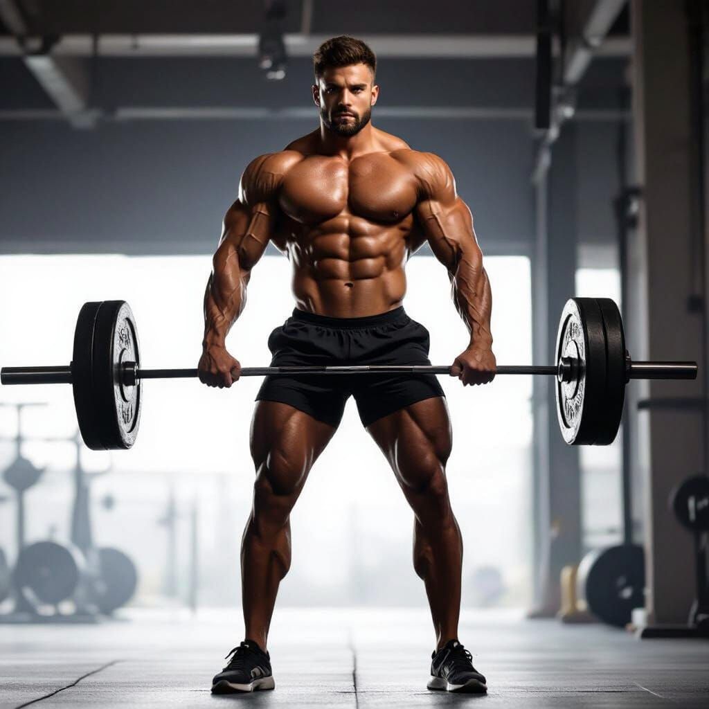 Muscular Man Posing with Dramatic Studio Lighting