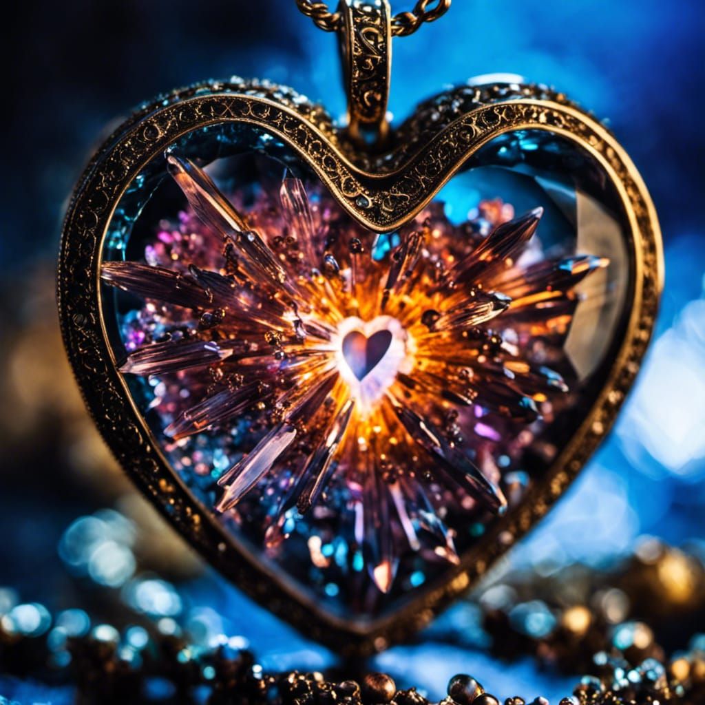 Crystal Heart Pendant with Exploding Celestial Landscape