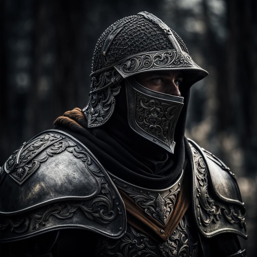 Intricately Detailed Knight in Hood, Hyperrealistic Renderin...