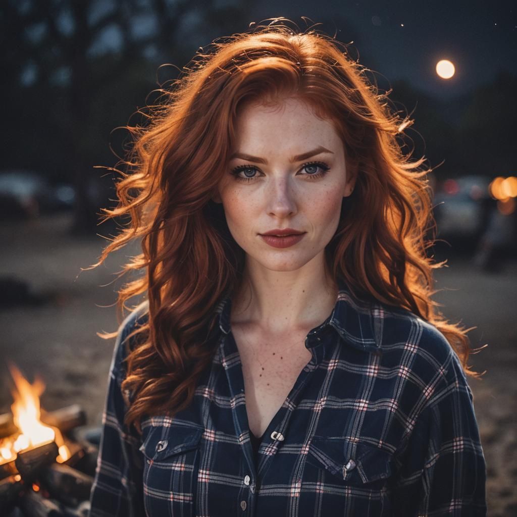 Desert Campfire: Redhead in Natural Light, Bokeh