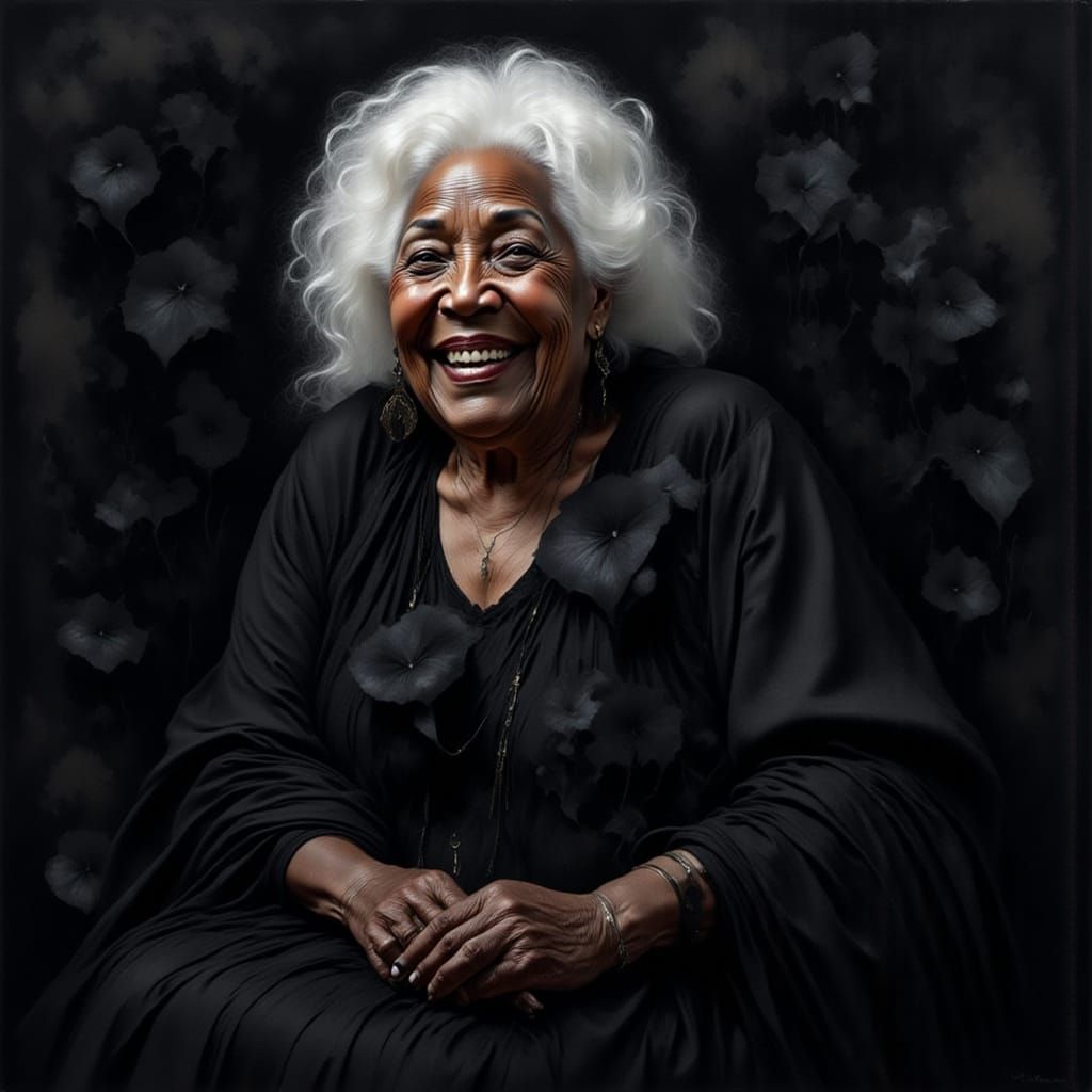 Elegant Woman in Black Dress as Oil Painting