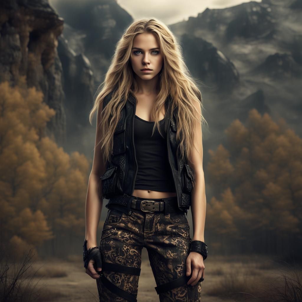 Teenage Girl in Camo Pants, Digital Matte Painting