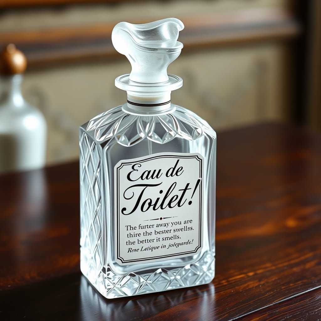 Whimsical Crystal Perfume Bottle with Humorous Toilet Stoppe...