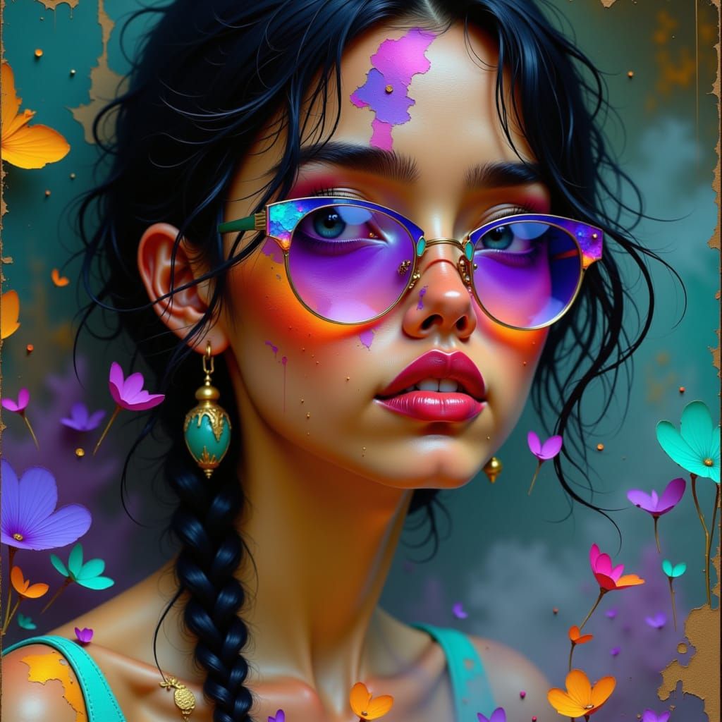 Hypermaximalist Portrait of Woman with Braided Hair