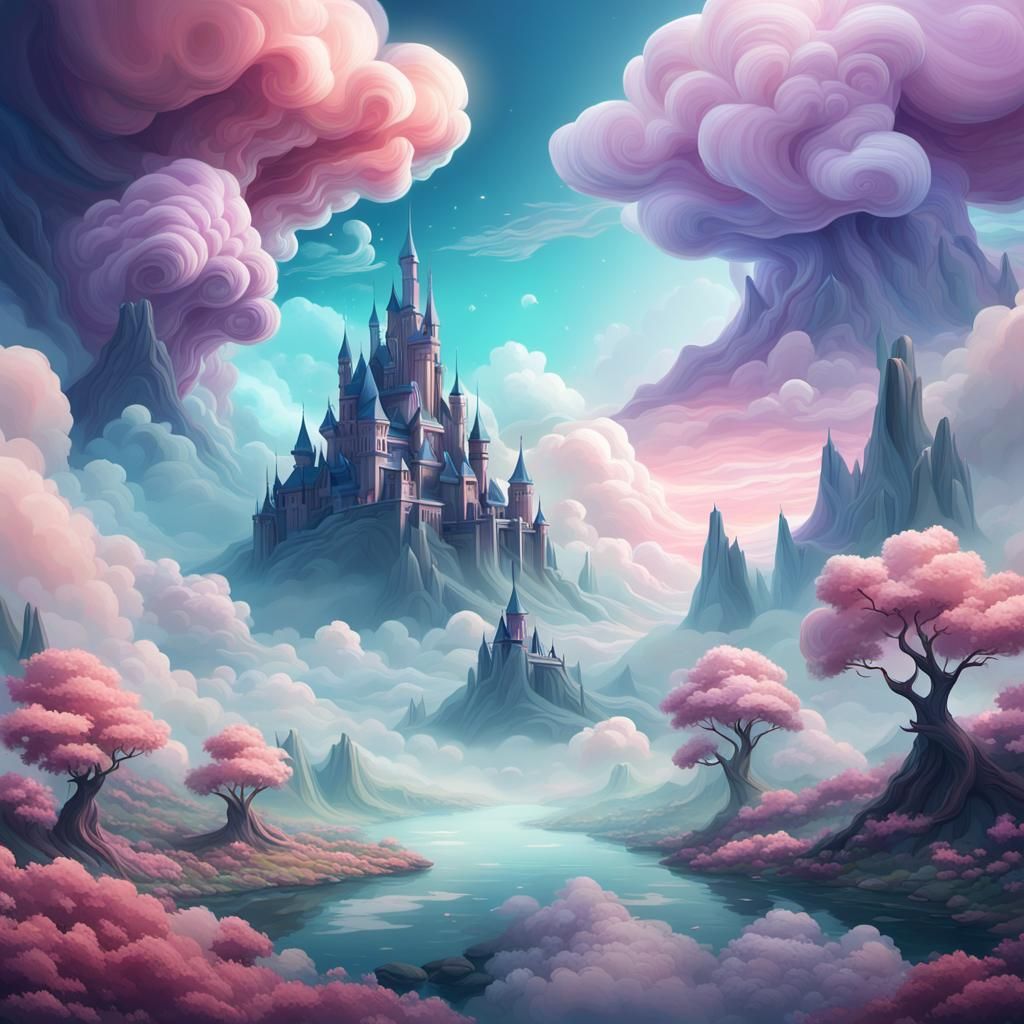 Ethereal Pastel Clouds Background in Fantasy Concept Art